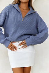 Snowfall Knitted Half Zip Sweater Blue