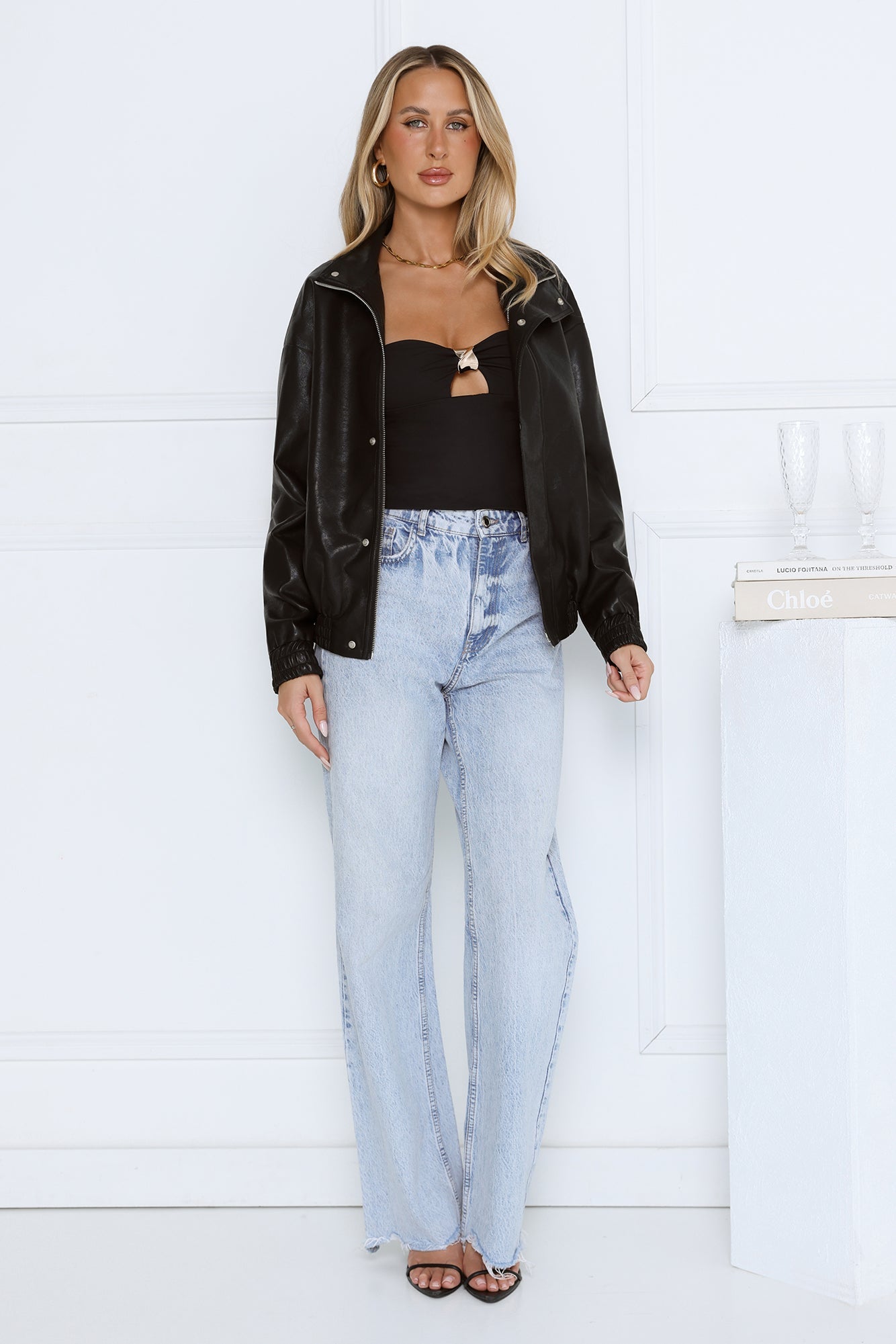 Spinning Pretty Faux Leather Jacket Black