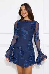 Bright Breezy Long Sleeve Mesh Mini Dress Navy
