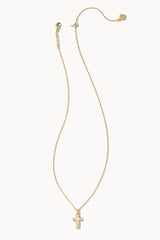 Cross Pendant Necklace Gold White Opal